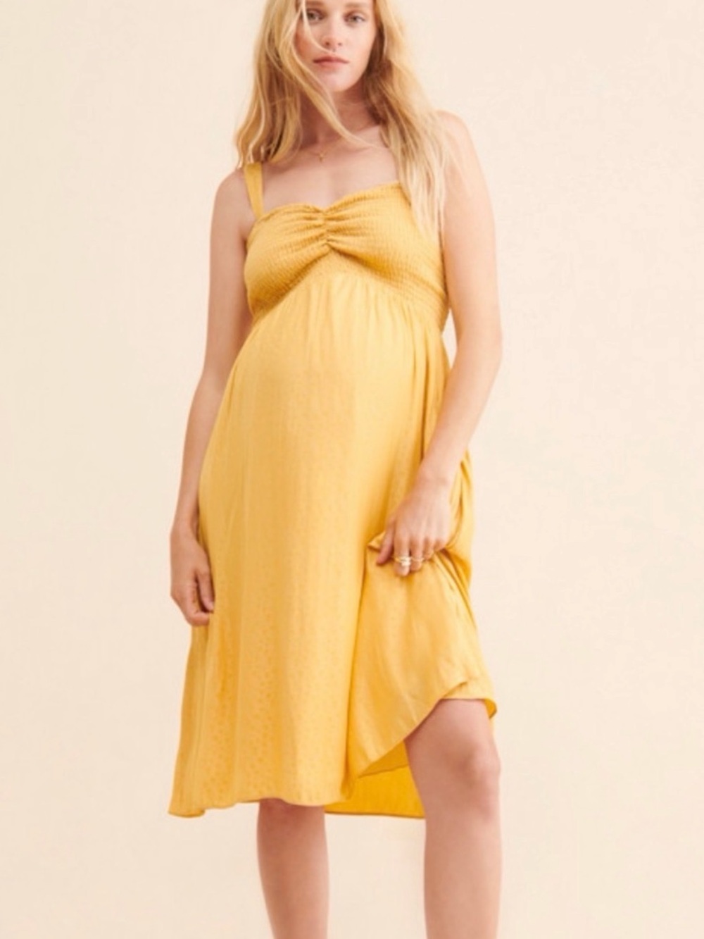 Hatch Maternity Mustard Yellow Smocked Maxi Dress Size 2